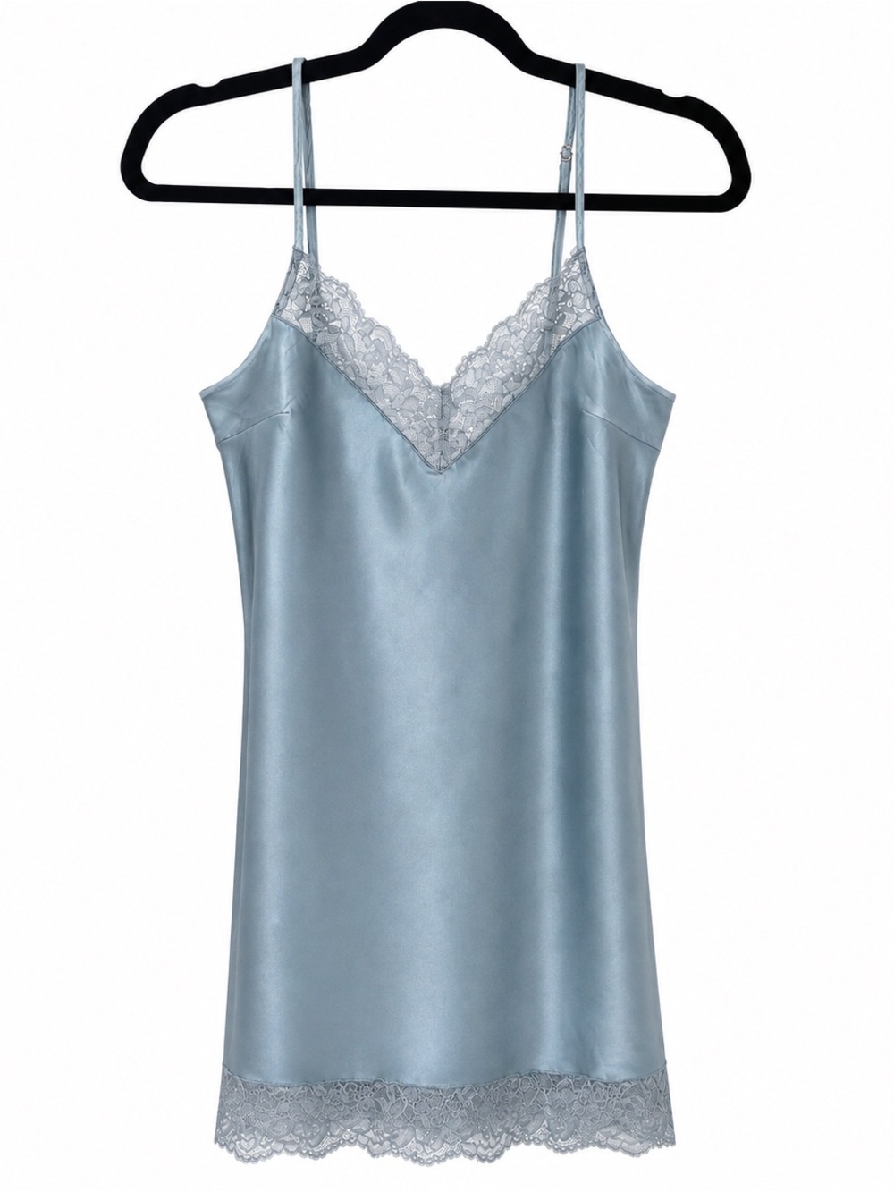 I.N.C. International Concepts Dusty Blue Satin Lace Slip Dress Strappy Back S